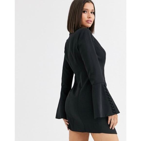 Lavish Alice Flare Sleeve Asymmetrical Hem Button Blazer Dress Black Size 8 - Picture 2 of 6